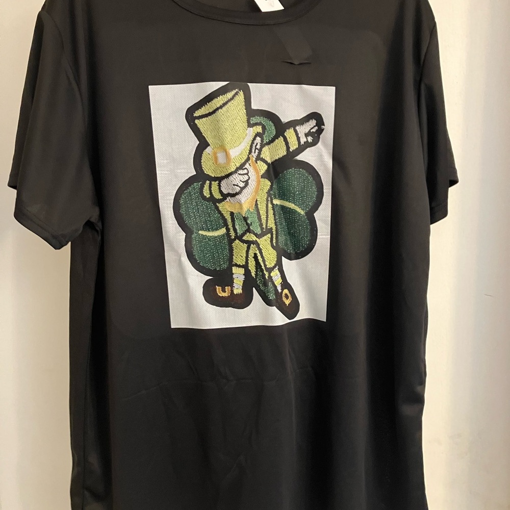 Black Graphic Tee with Dancing Leprechaun